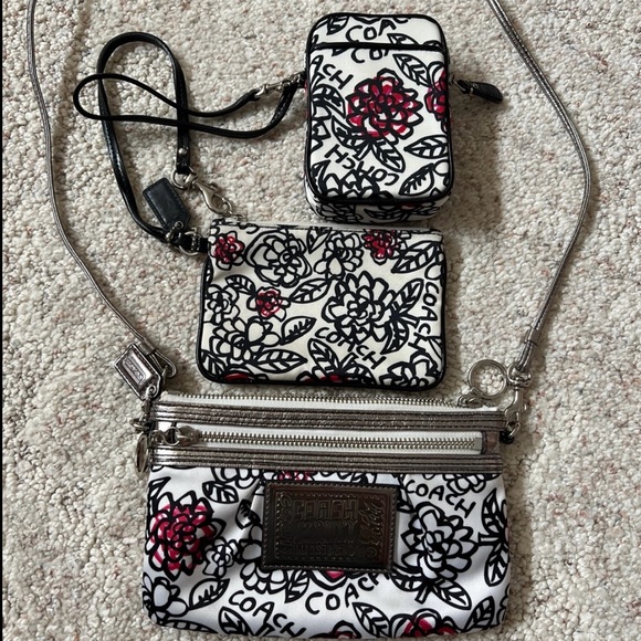 Coach Poppy Red and Black Floral Crossbody Set - Picture 1 of 3